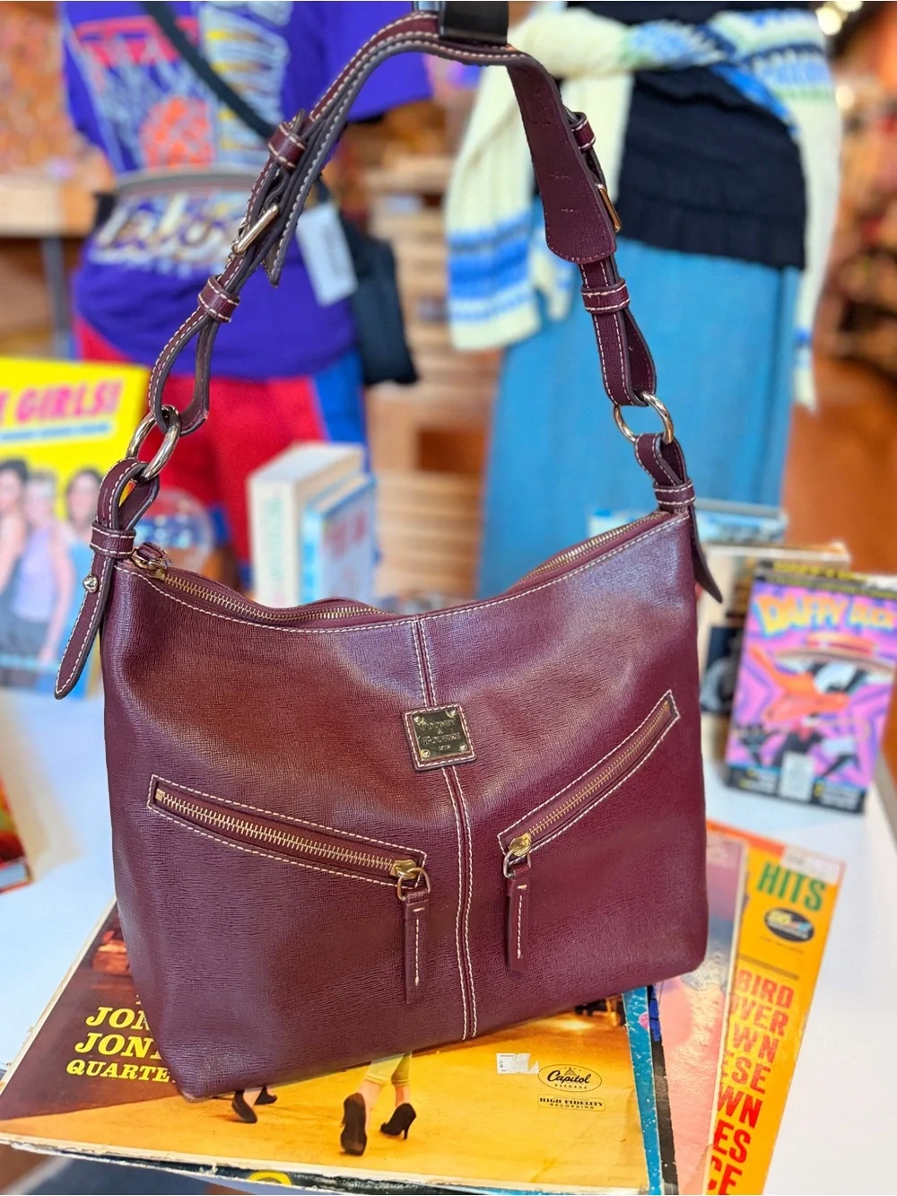 Dooney & Bourke Mary Pebble Grain Leather Hobo Bag Plum Burgundy